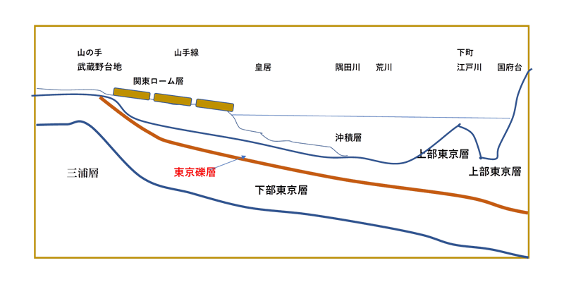 図-1 山の手から下町にかけた東京層群の分布イメージ１）